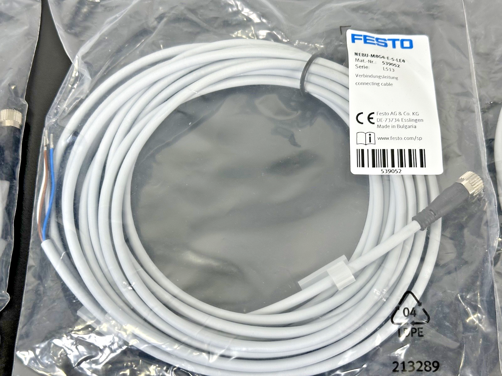 Lot of 3 Festo NEBU M8G4 E 5 LE4 Connecting Cable 539052 5M New2