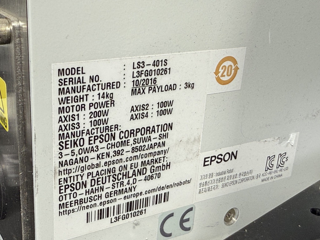 Seiko Epson LS3 401S 4 Axis SCARA Robot w/ RC90 Controller 200–240VAC11