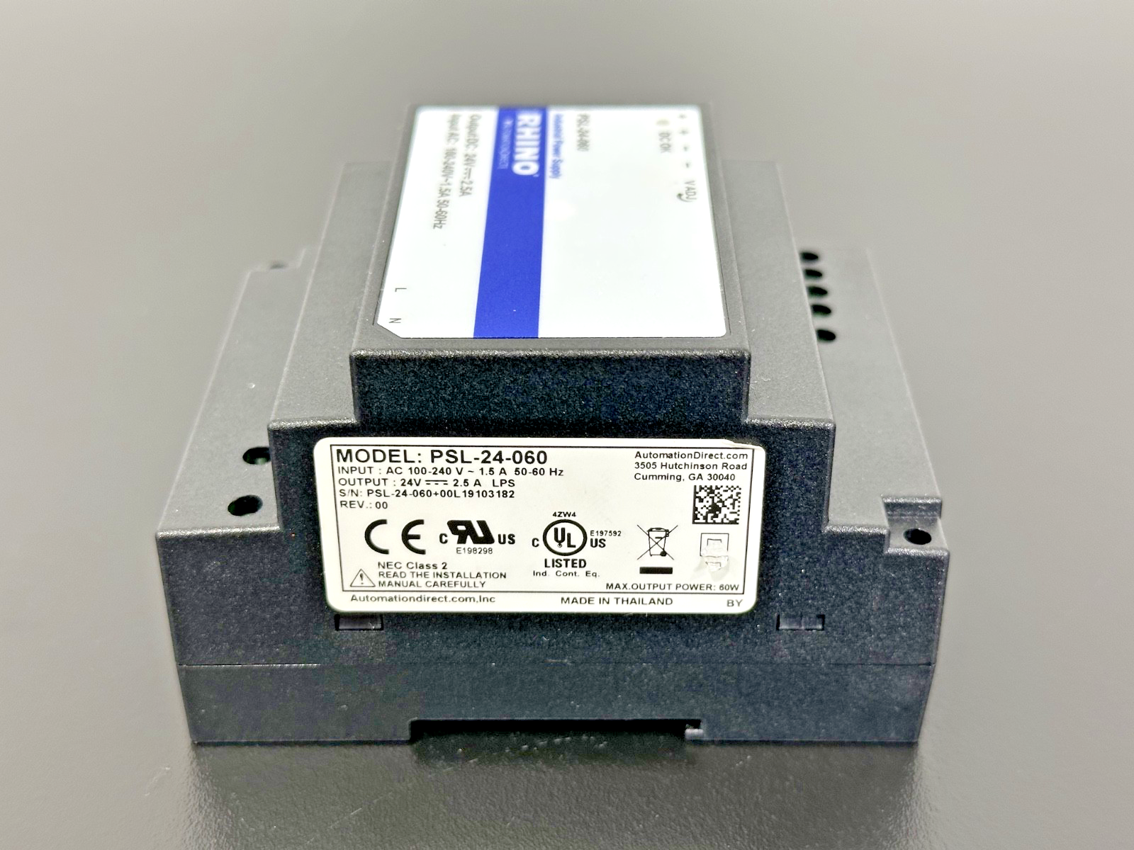 Rhino PSL 24 060 24VDC 2.5A DIN Rail Industrial Power Supply 60W3
