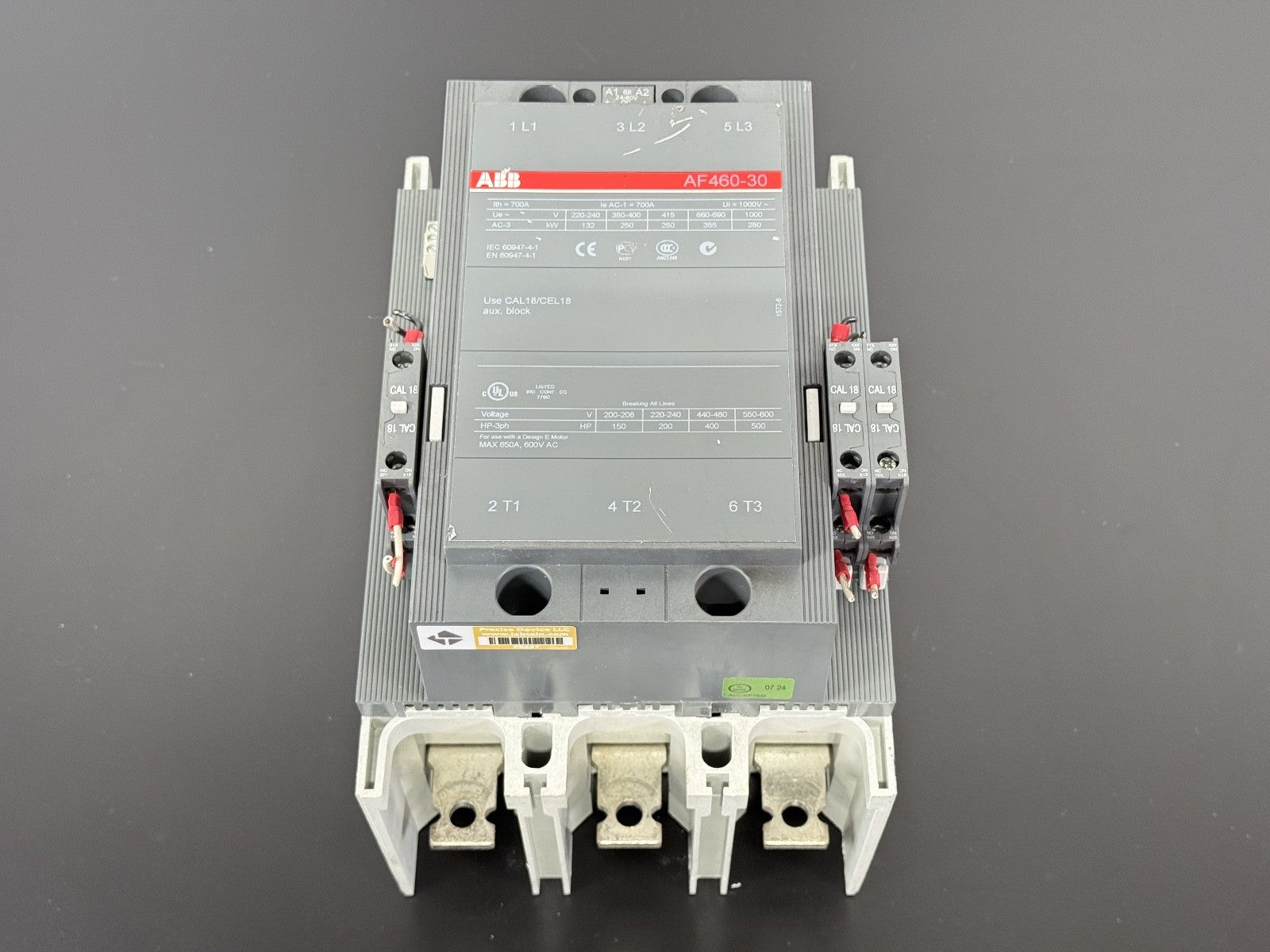 ABB 3 Pole Contactor AF460 30 1000V 650A 500HP, 100 250 Volt AC/DC Coil0
