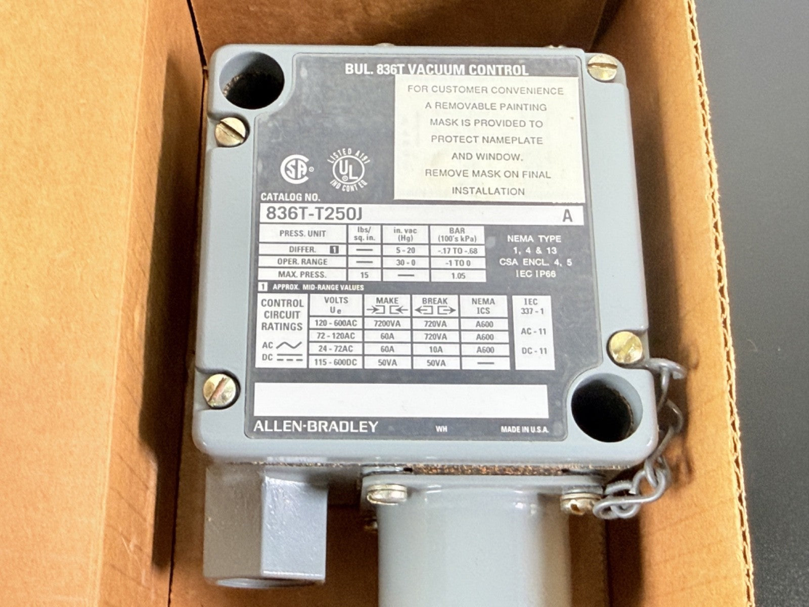 Allen Bradley 836T T250J Vacuum Pressure Control 836T NEMA 4 IP664