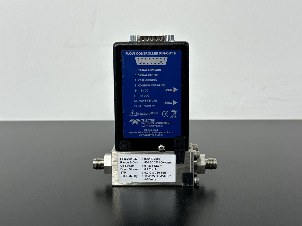 Teledyne Hastings HFC 202 Mass Flow Controller 500 SCCM Oxygen 0 5V1