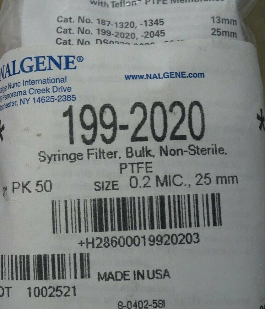 Nalgene 199 2020 Filter PTFE 0.2 Micron 25 mm Pack of 503