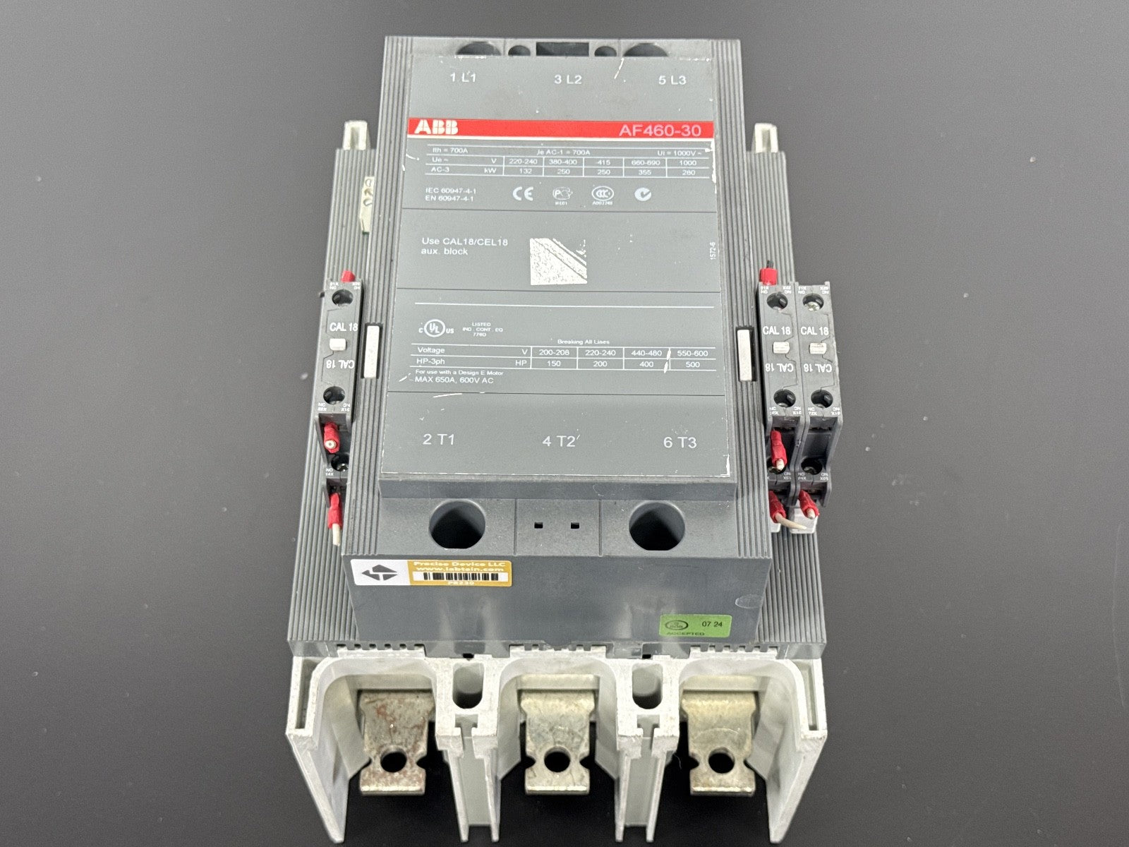 ABB 3 Pole Contactor AF460 30 1000V 650A 500HP, 100 250 Volt AC/DC Coil0