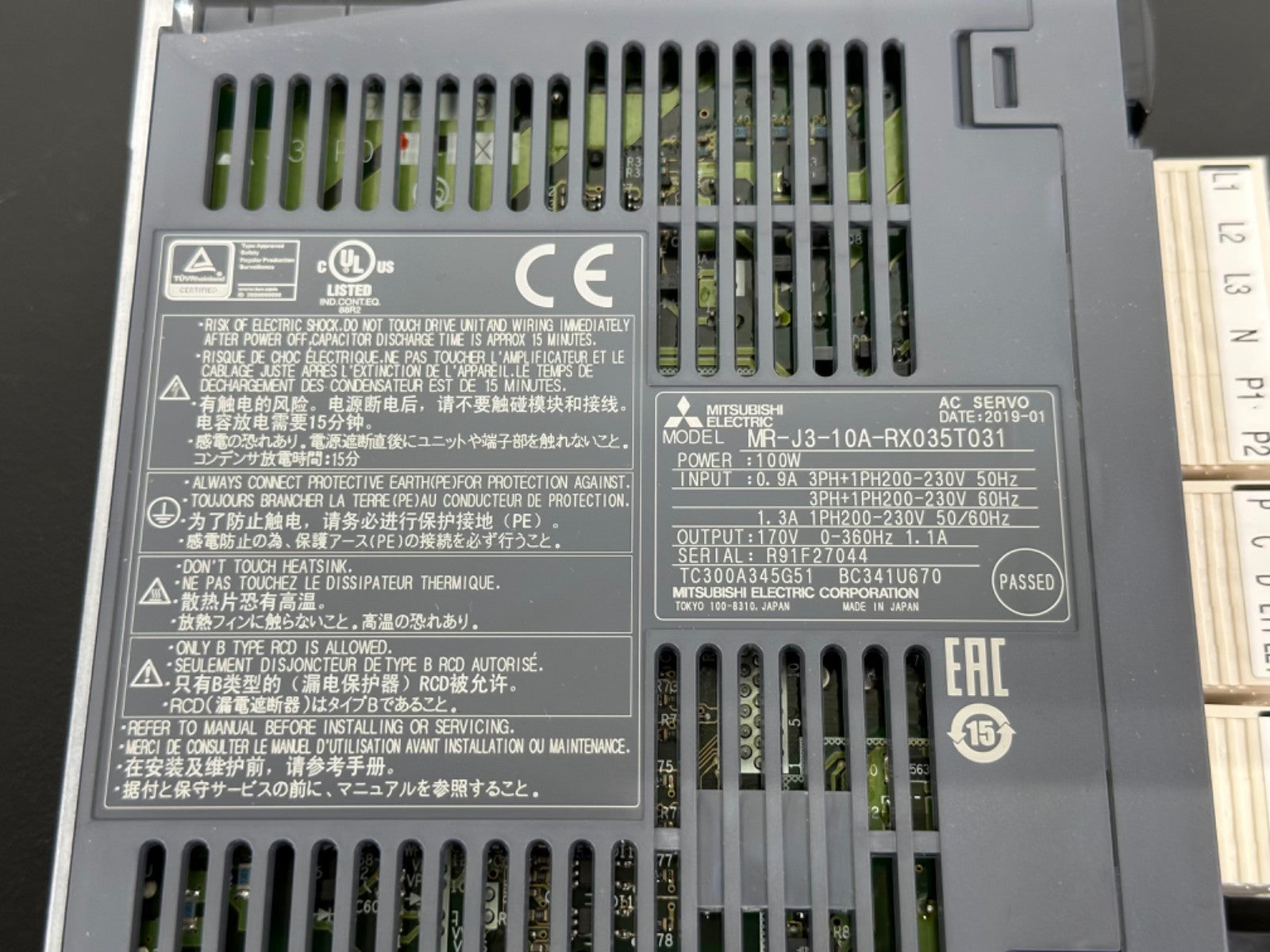 Mitsubishi Electric MR J3 10A RX035T031 Servo Drive Amplifier 100W MR J31