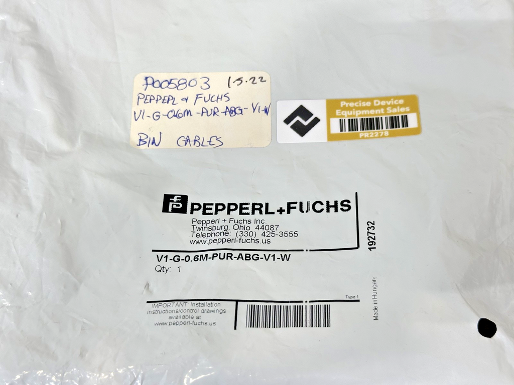 Pepperl+Fuchs V1 G 0.6M PUR ABG V1 W Sensor Connector Cable 0.6M New2