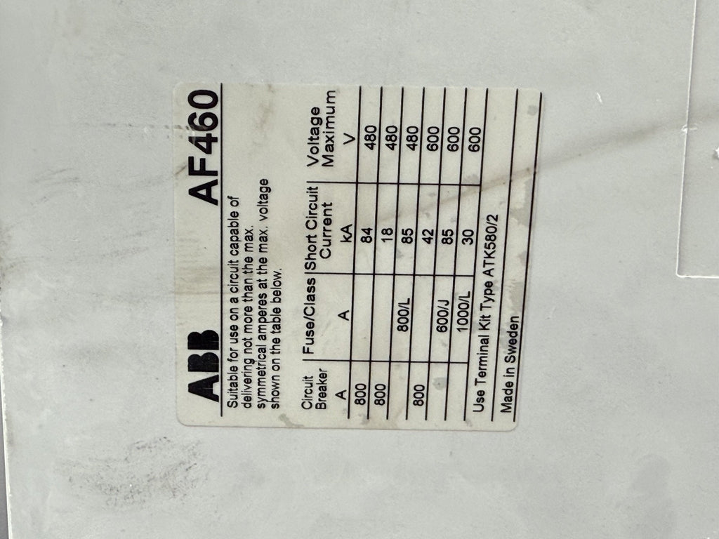 ABB 3 Pole Contactor AF460 30 1000V 650A 500HP, 100 250 Volt AC/DC Coil6