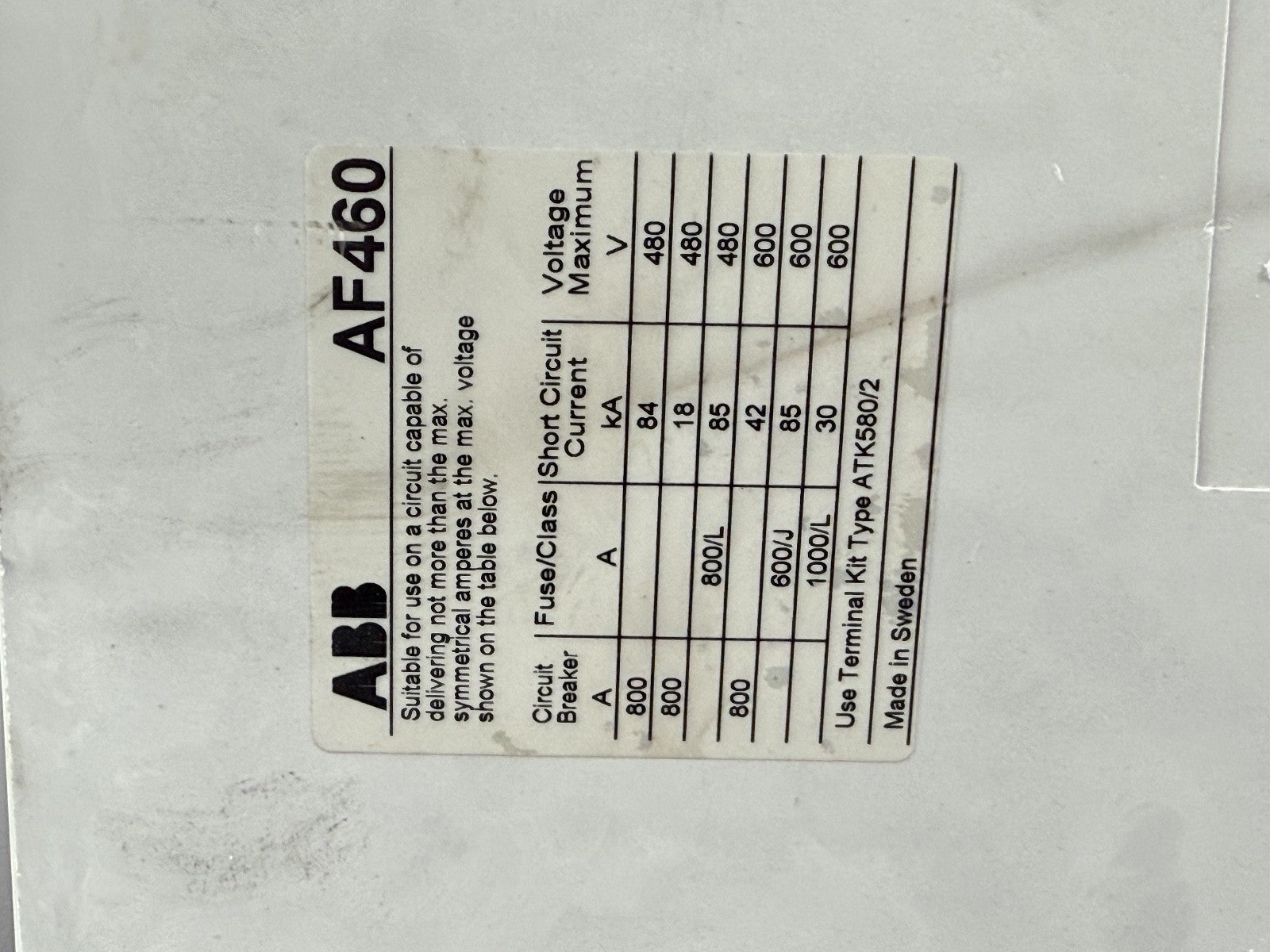 ABB 3 Pole Contactor AF460 30 1000V 650A 500HP, 100 250 Volt AC/DC Coil6