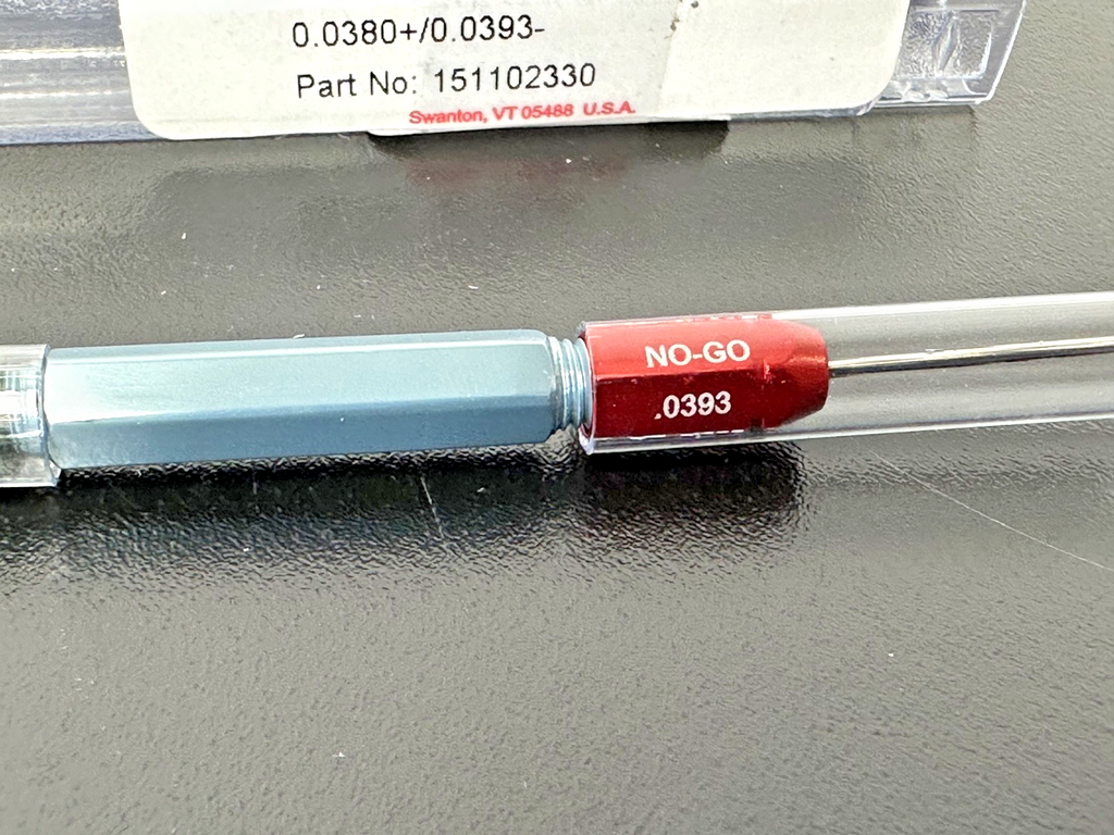 Vermont Gage 151102330 GO/NO GO Pin Gage Assembly .0380/.03933