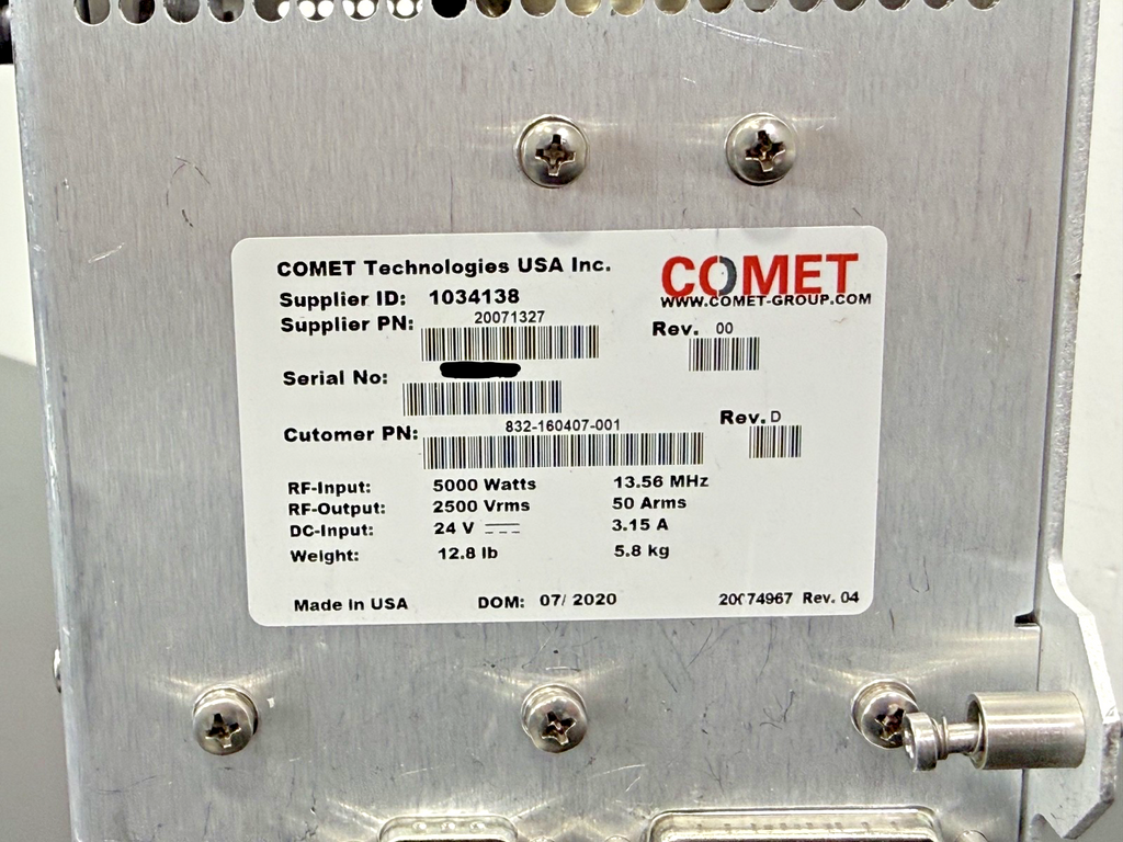 COMET RF Matching Network 20071327 13.56MHz 5kW Lam Research Match Unit Rev D4