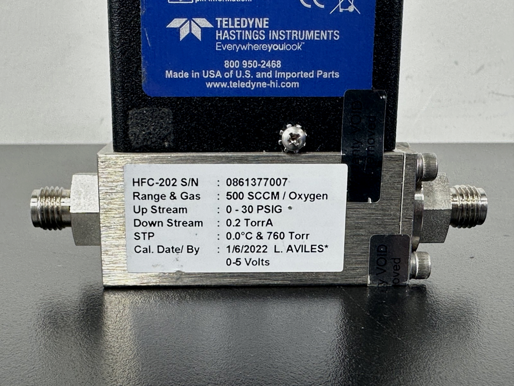 Teledyne Hastings HFC 202 Mass Flow Controller 500 SCCM Oxygen 0 5V2