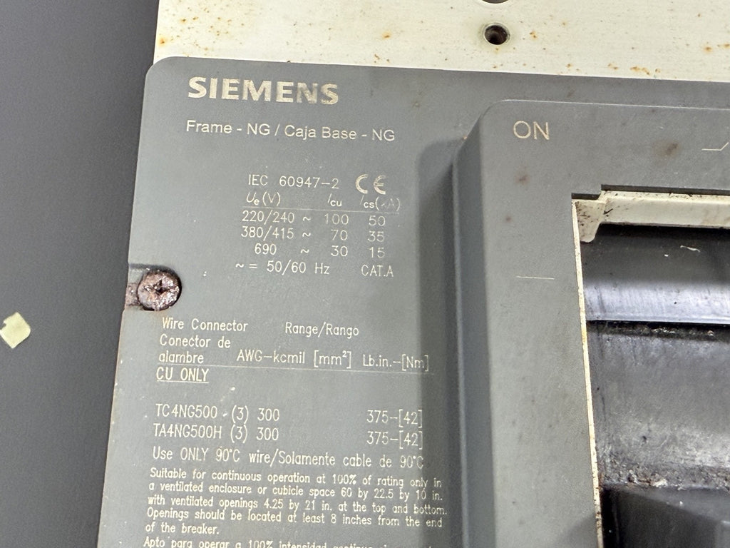 Siemens HNG 800A Circuit Breaker w/ Trip Unit 545 NG Frame MCCB1