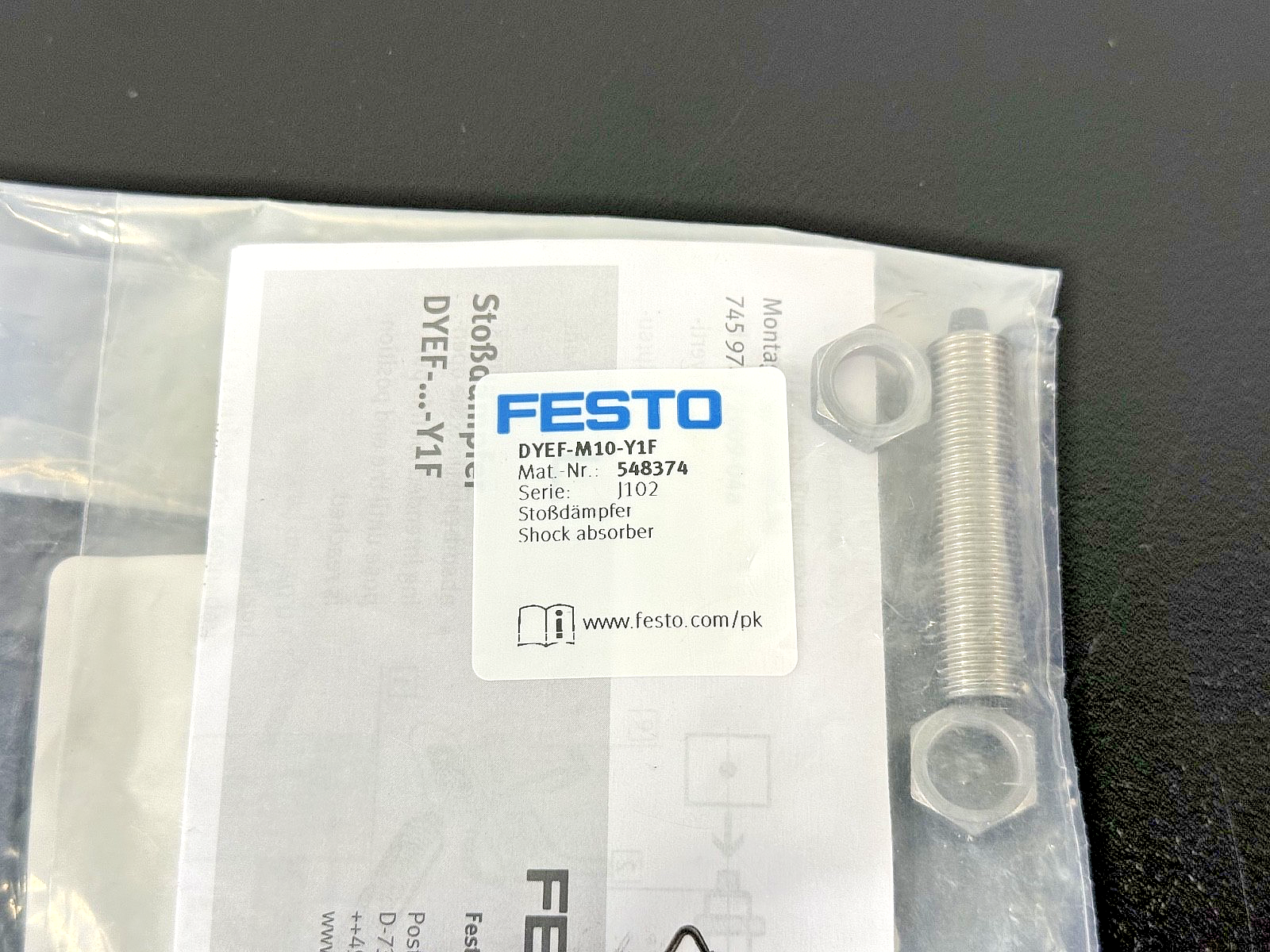 Festo DYEF M10 Y1F Shock Absorber 548374 w/ Hardware & Instructions New2