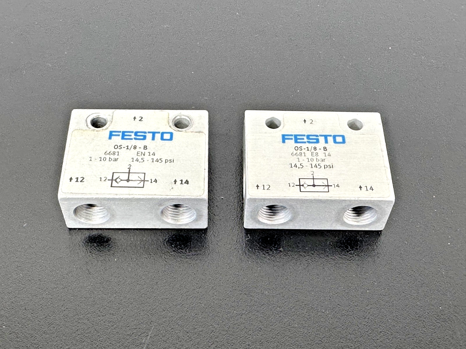 Lot of 2 Festo OS 1/8 B 6681 Pneumatic Shuttle Valve 1 10 Bar0