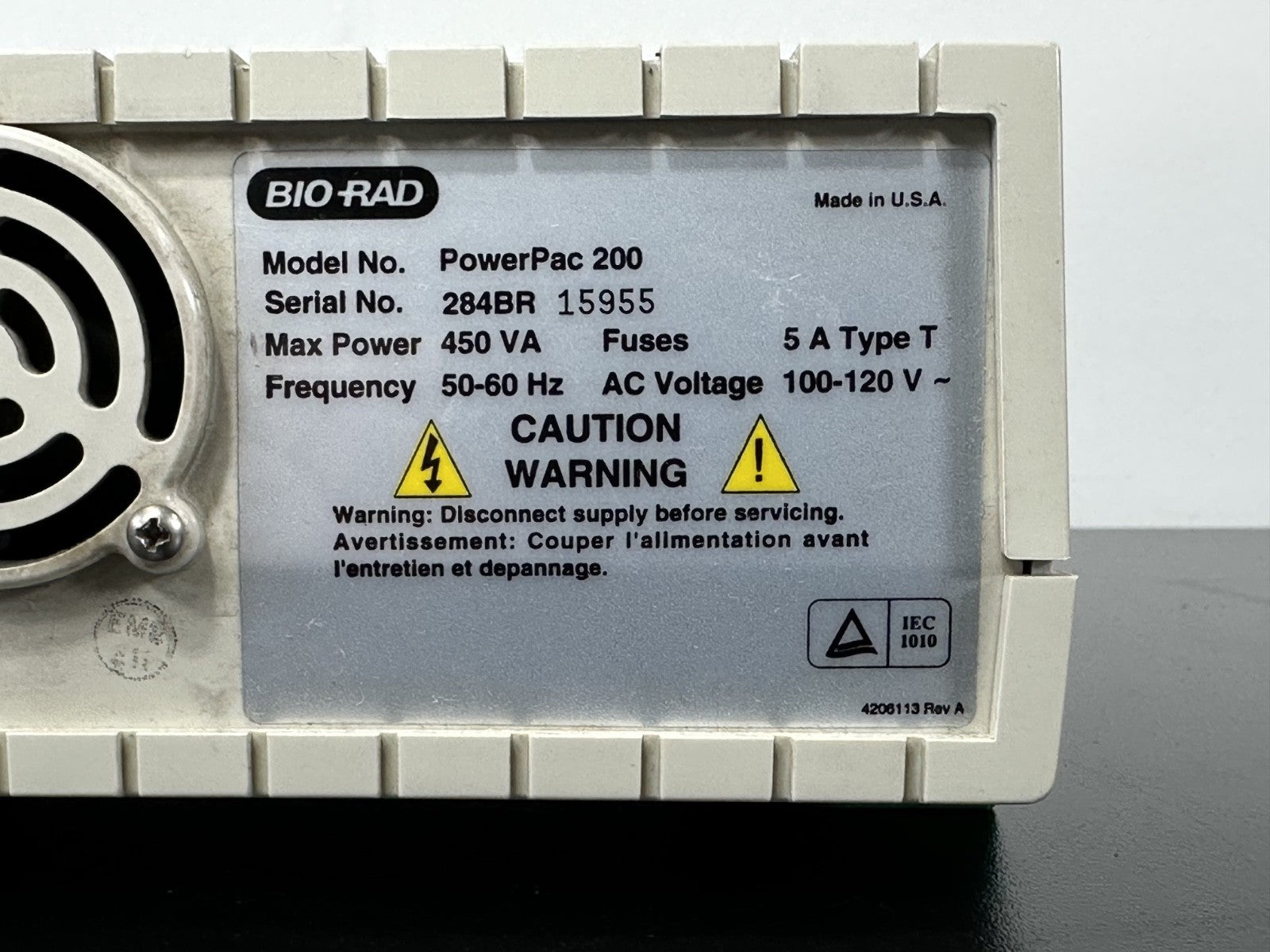 Bio Rad PowerPac 200 Electrophoresis Power Supply Lab Unit 450VA4