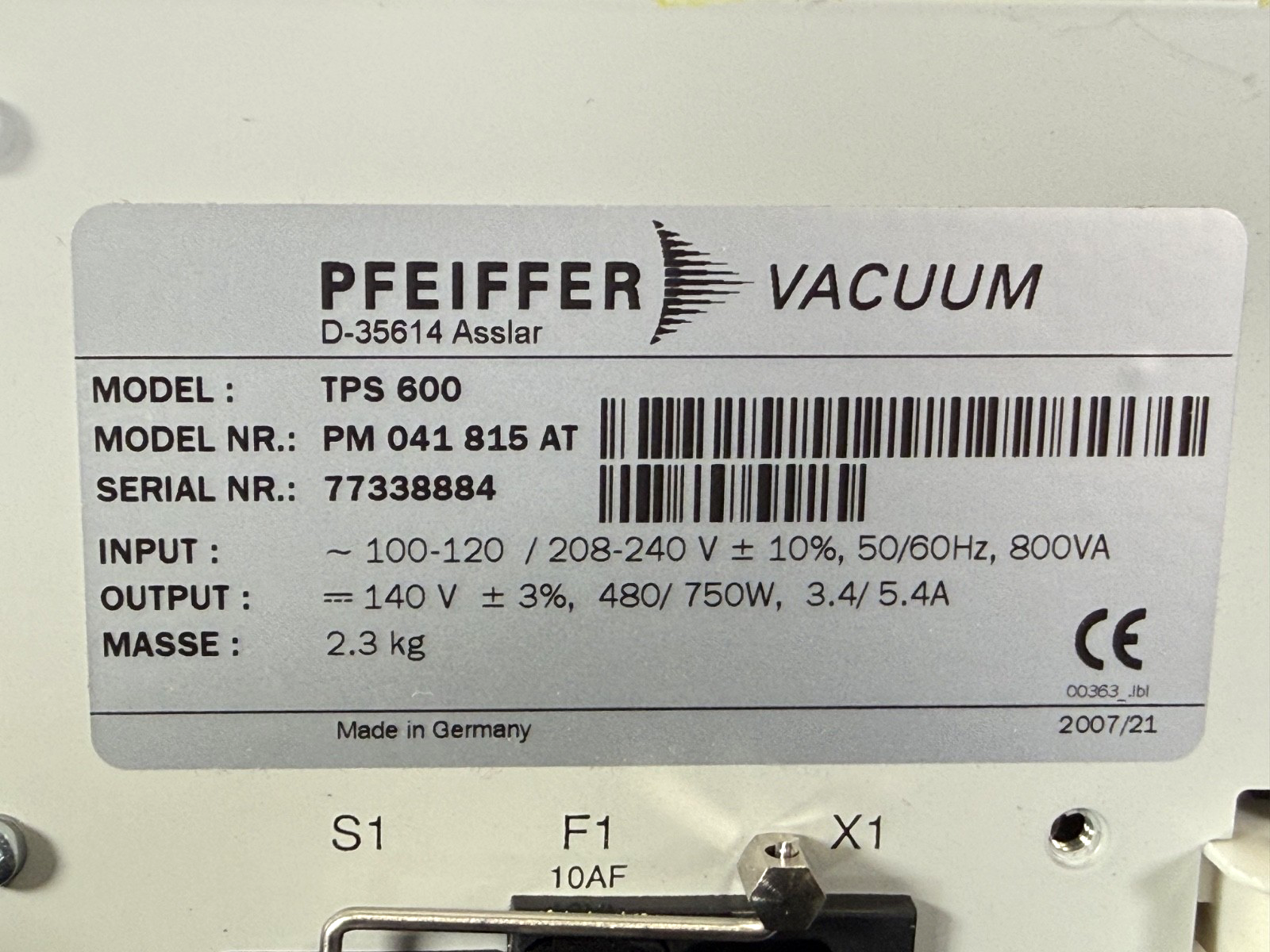 Pfeiffer Vacuum TPS 600 Turbo Pump Power Supply Controller PM041815AT3