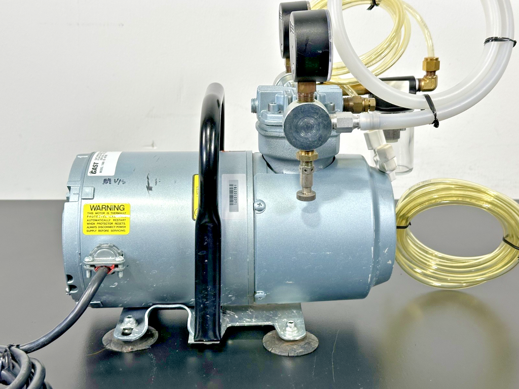 GAST 1HAB 25 M100X Oil Less Piston Compressor Vacuum Pump Gauges Tubing Working2