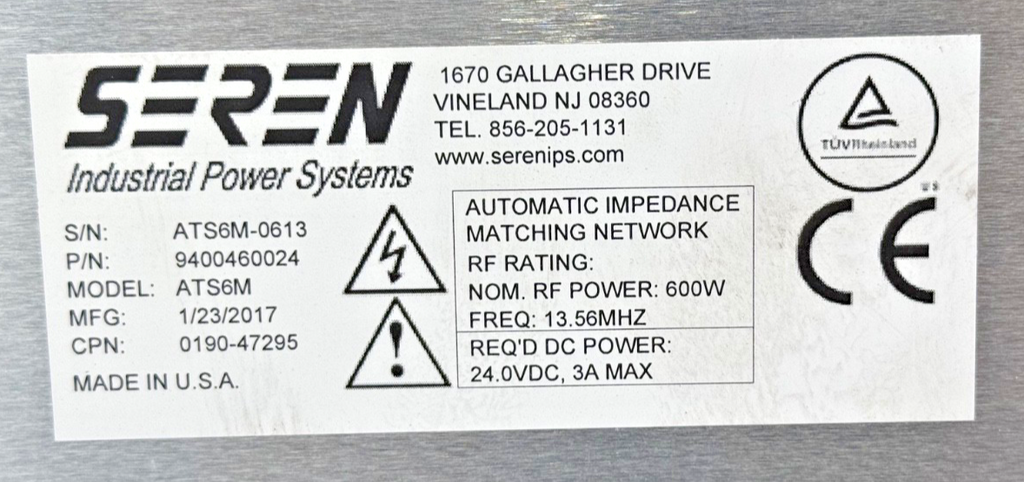 Seren ATS6M RF Match 9400460024 Industrial Power Systems RF Matching Network5