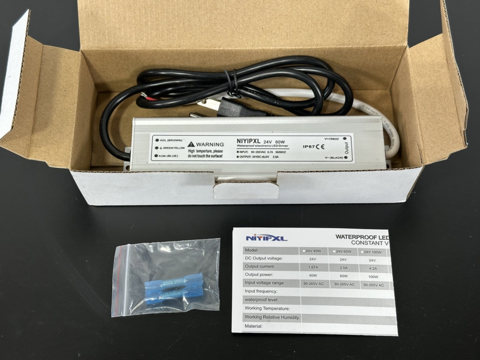 NIYIPXL 24V 60W Waterproof LED Driver Power Supply IP67 Constant Voltage NEW1
