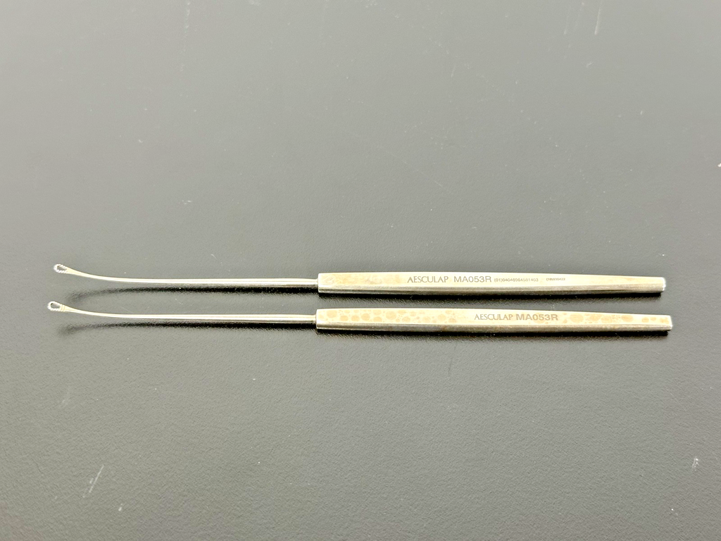 Lot of 2 Aesculap MA053R Shapleigh Angled 1.5mm Curettes 6.5"0