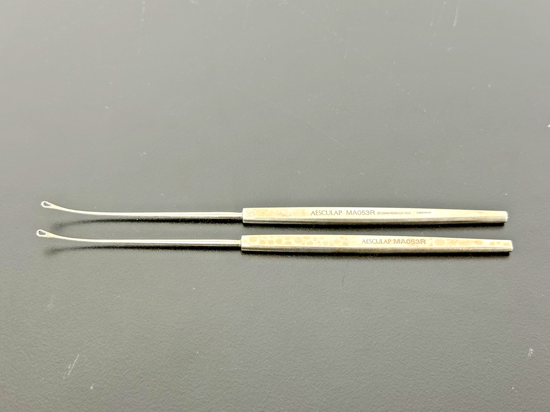 Lot of 2 Aesculap MA053R Shapleigh Angled 1.5mm Curettes 6.5"0