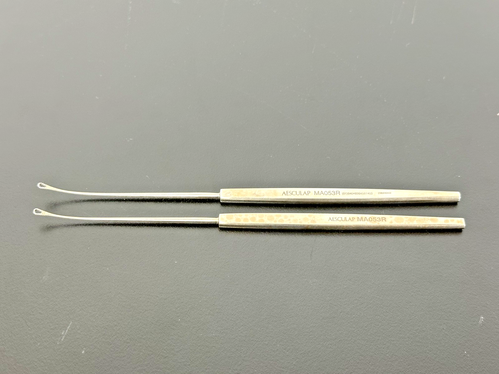 Lot of 2 Aesculap MA053R Shapleigh Angled 1.5mm Curettes 6.5"0