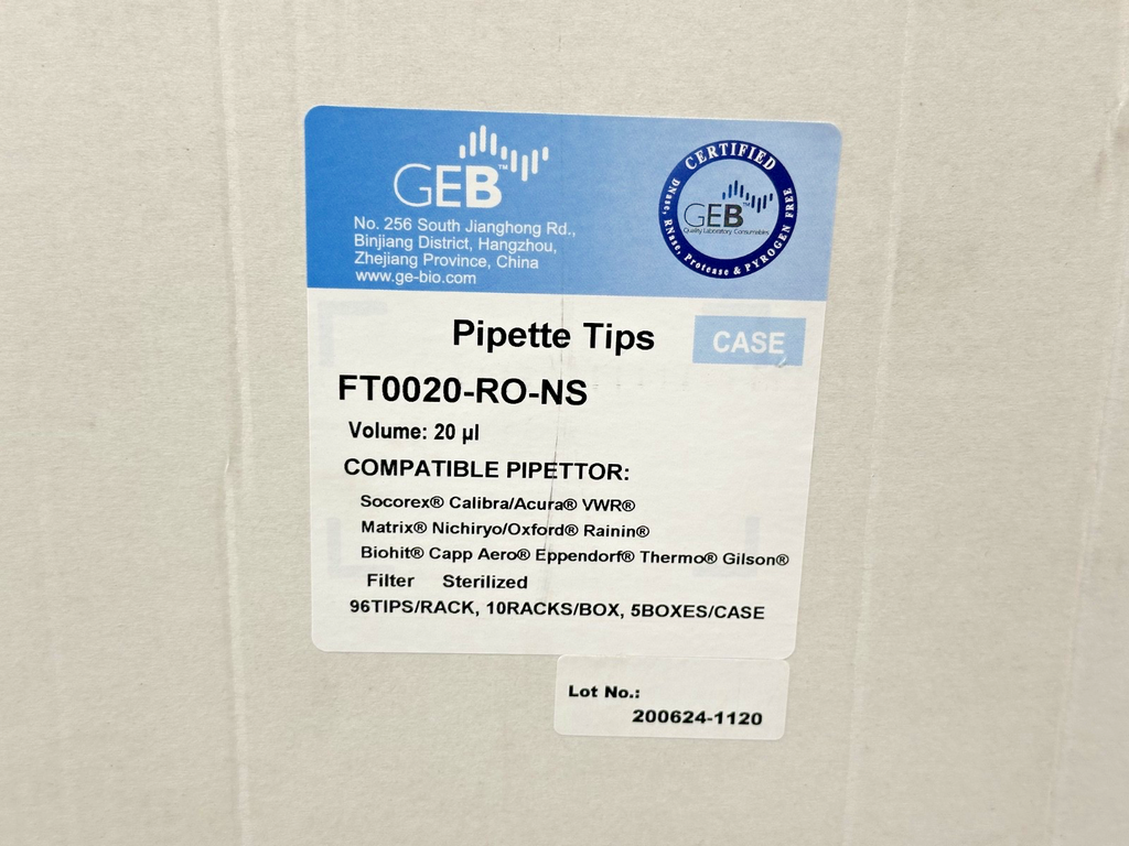 GEB FT0020 RO NS 20uL Sterile Filter Pipette Tips 4,800 Case New Unused2