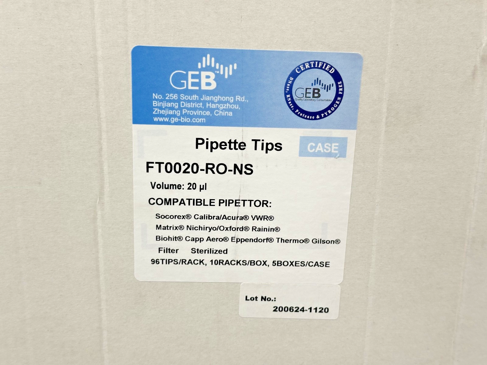 GEB FT0020 RO NS 20uL Sterile Filter Pipette Tips 4,800 Case New Unused2