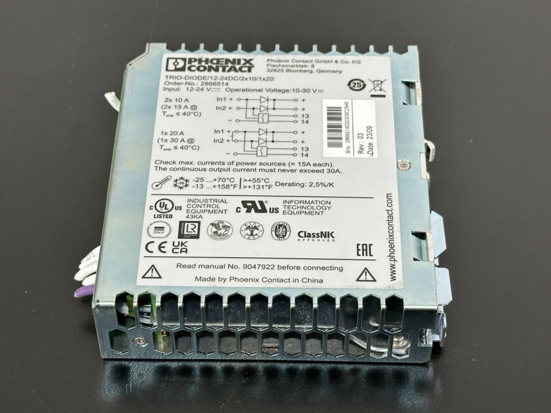 Phoenix Contact TRIO DIODE/12 24DC/2x10/1x20 Redundancy Module 28665140
