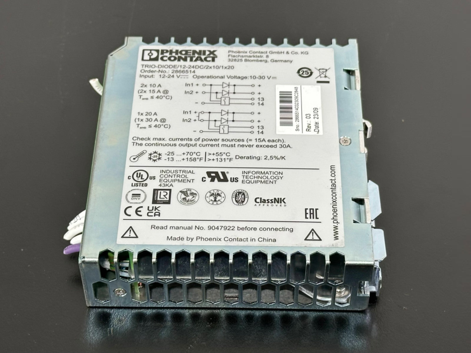 Phoenix Contact TRIO DIODE/12 24DC/2x10/1x20 Redundancy Module 28665140