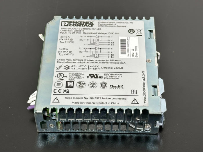 Phoenix Contact TRIO DIODE/12 24DC/2x10/1x20 Redundancy Module 2866514