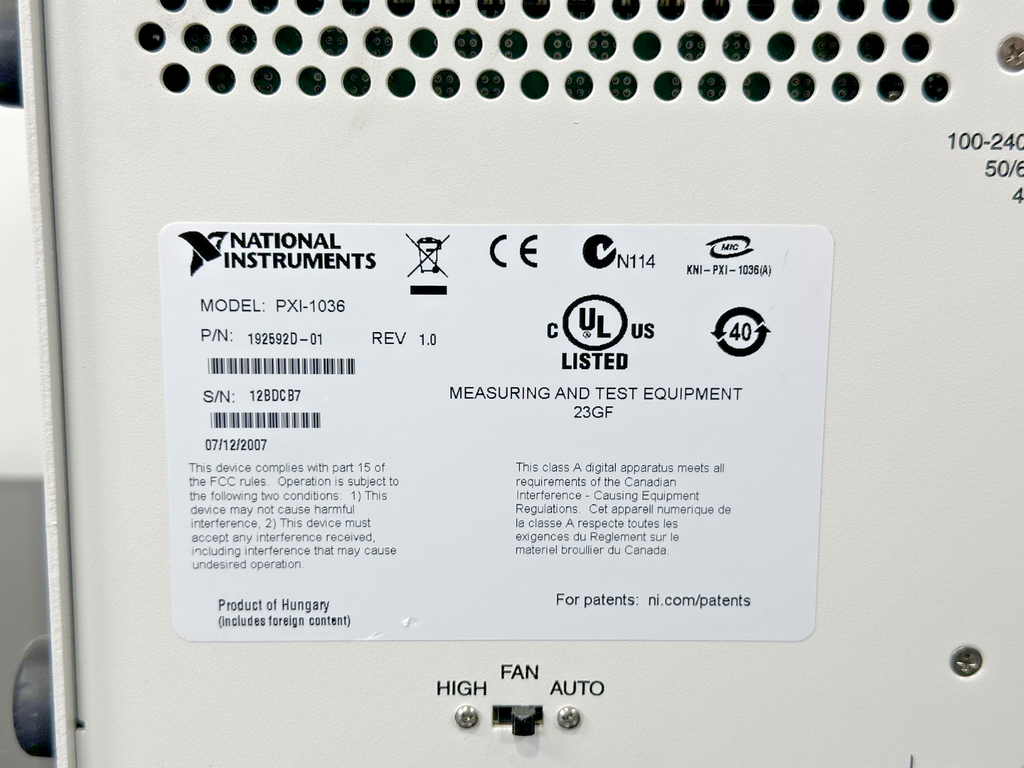 National Instruments NI PXI 1036 6 Slot 3U PXI Chassis Low Power Powers On5