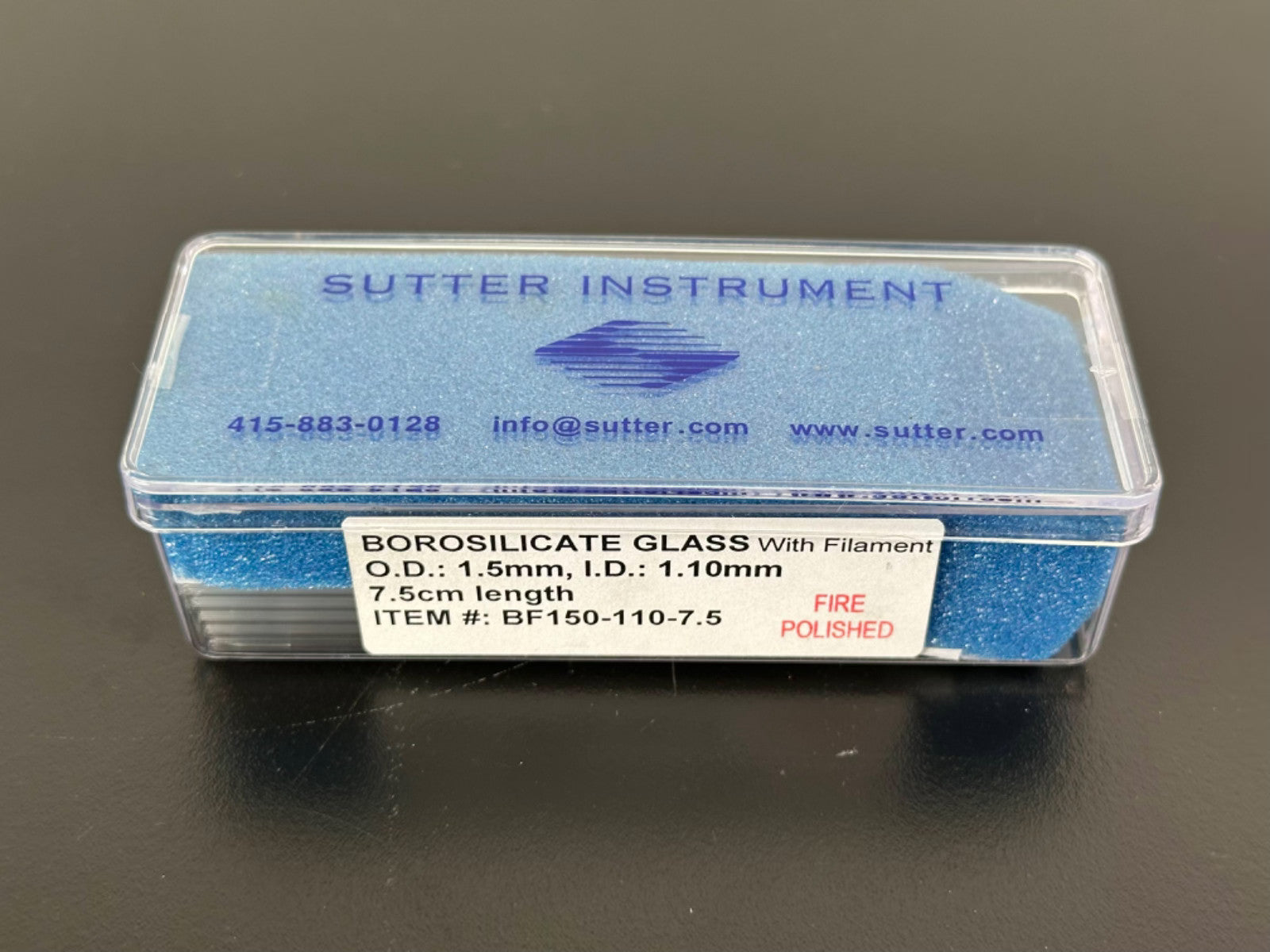 Sutter Instrument BF150 110 7.5 Borosilicate Glass Capillaries 1.5mm OD 7.5cm0