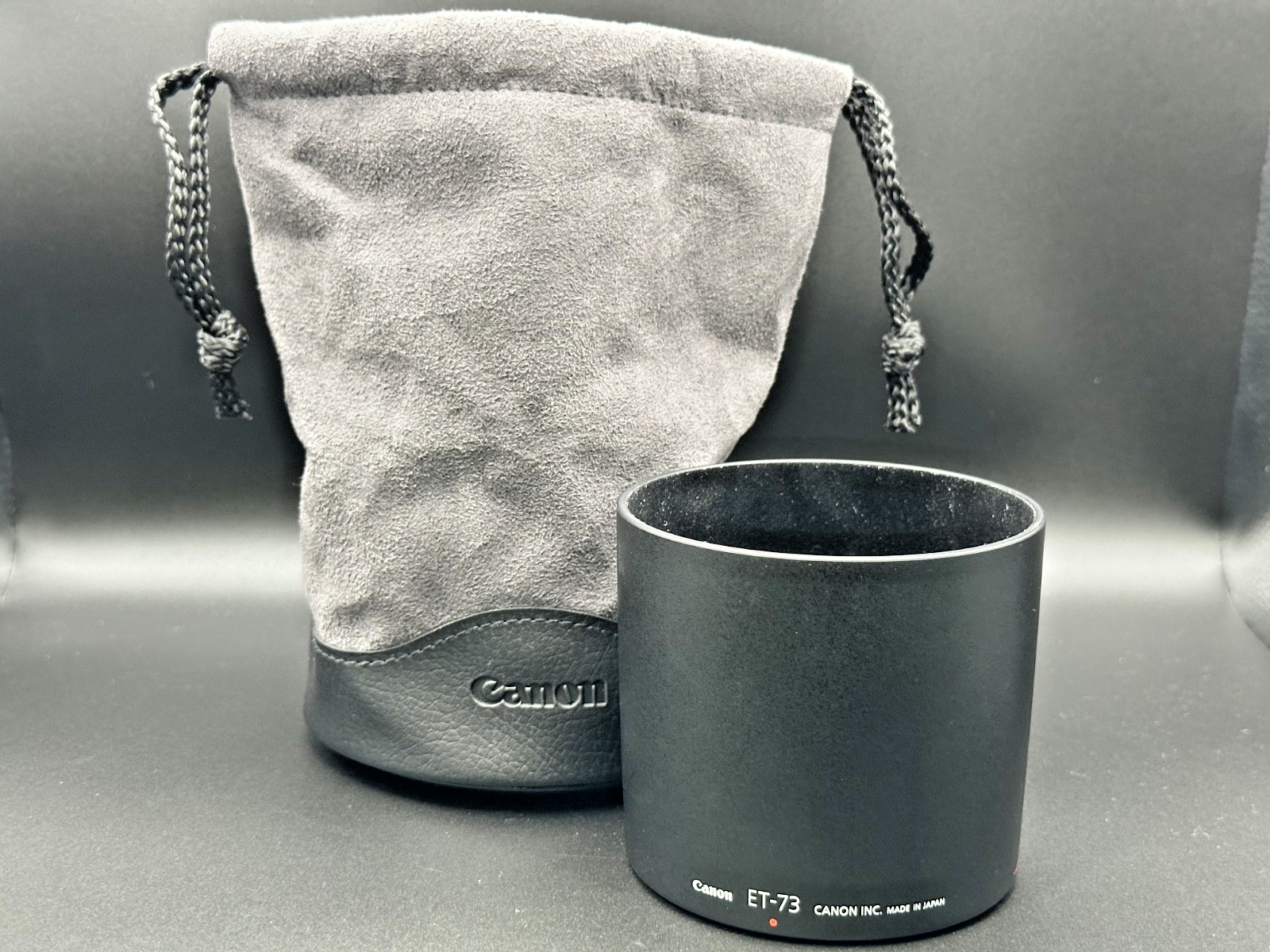 Canon ET-73 Genuine Lens Hood w/ Canon Drawstring Pouch Made in Japan0