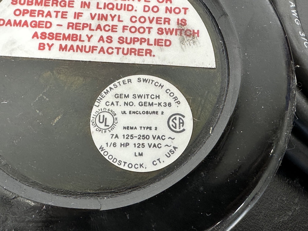 Linemaster GEM K36 Foot Switch Pedal Control 7A 125 250VAC3