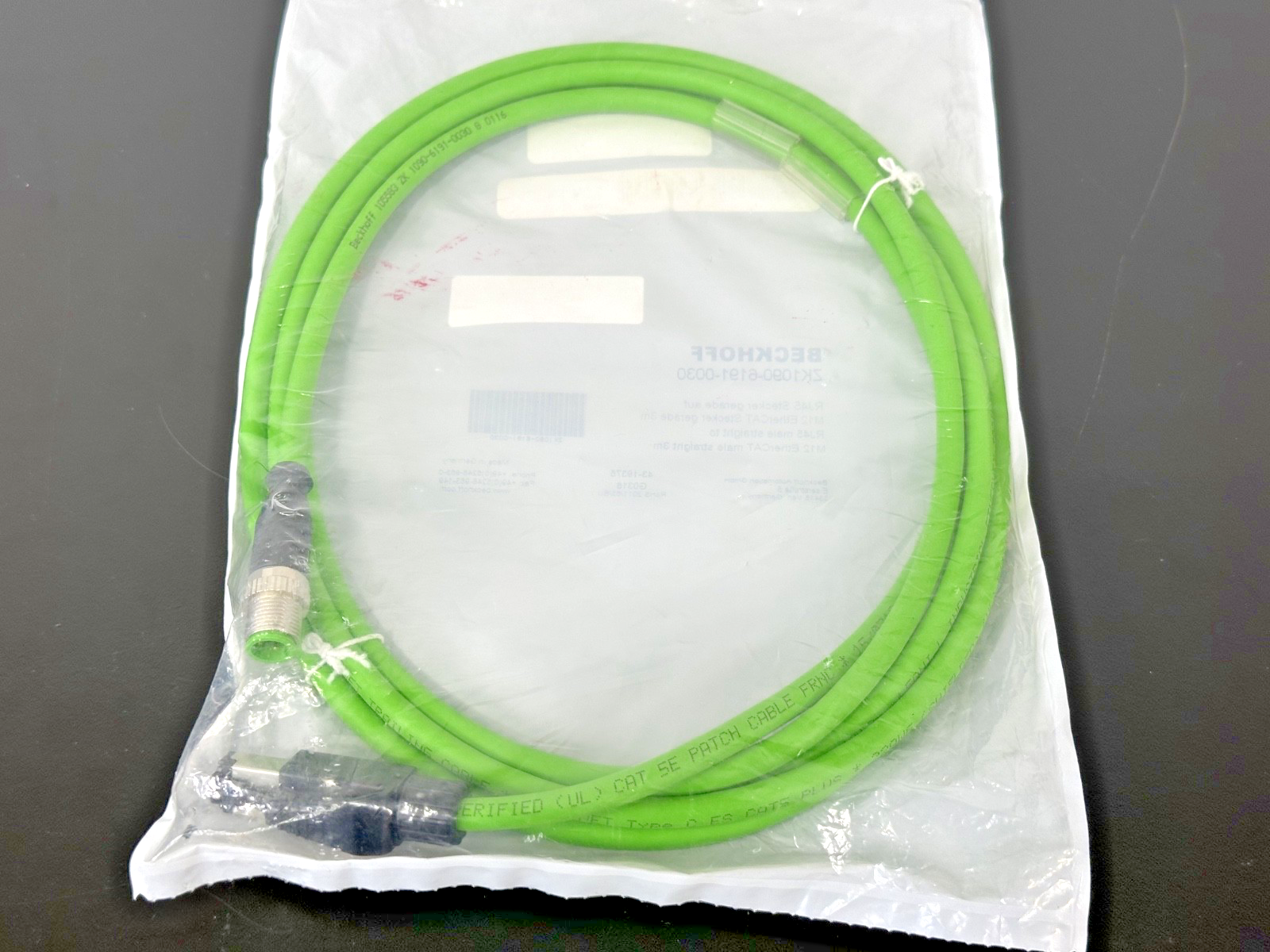 Beckhoff ZK1090 6191 0030 RJ45 to M12 EtherCAT Cable 3M New1