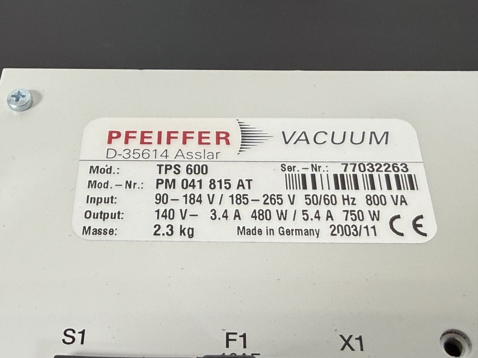 Pfeiffer Vacuum TPS 600 Turbo Pump Power Supply Controller PM041815AT3