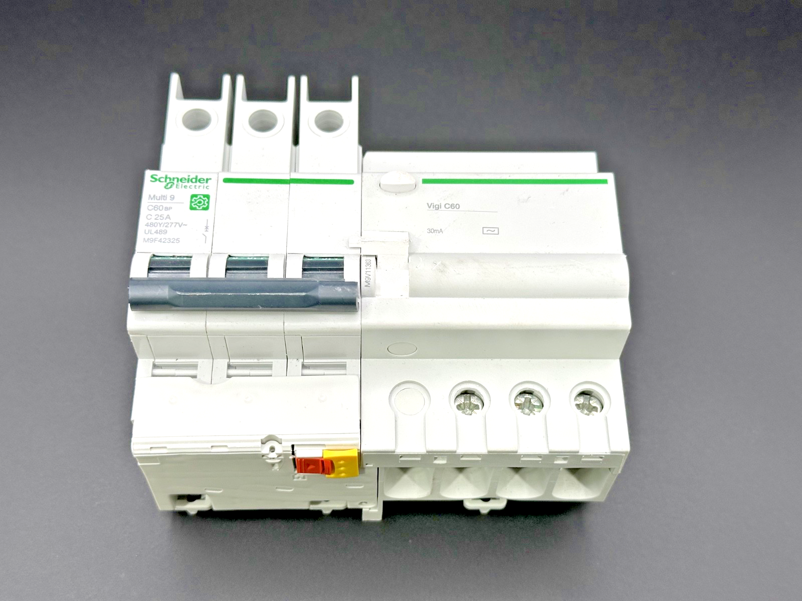 Schneider M9F42325 25A 3 Pole Breaker w/ M9V11363 Vigi C60 30mA0