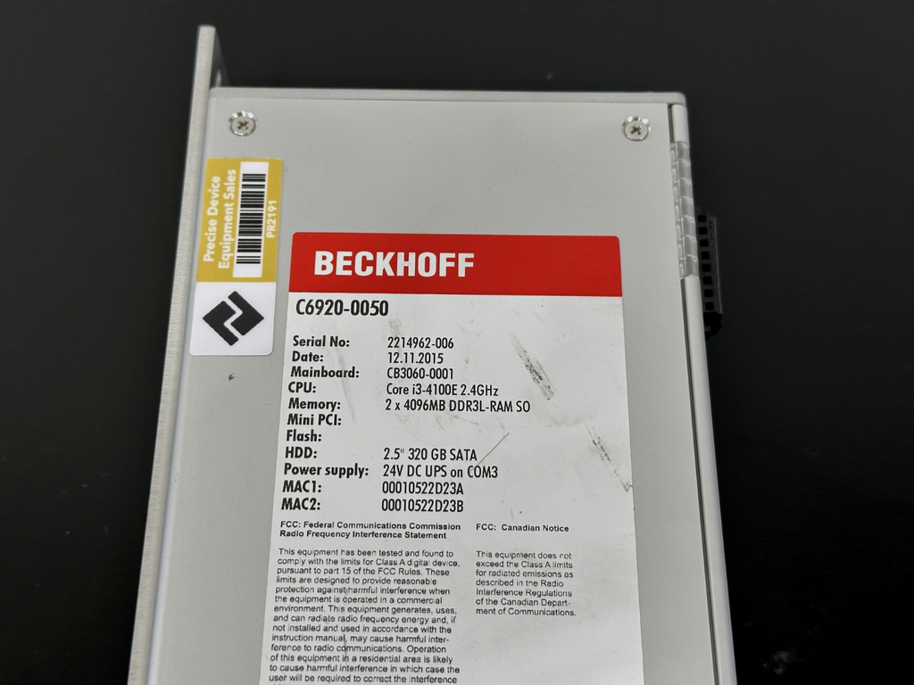 Beckhoff C6920 0050 Industrial Panel PC i3 4100E 8GB 320GB2