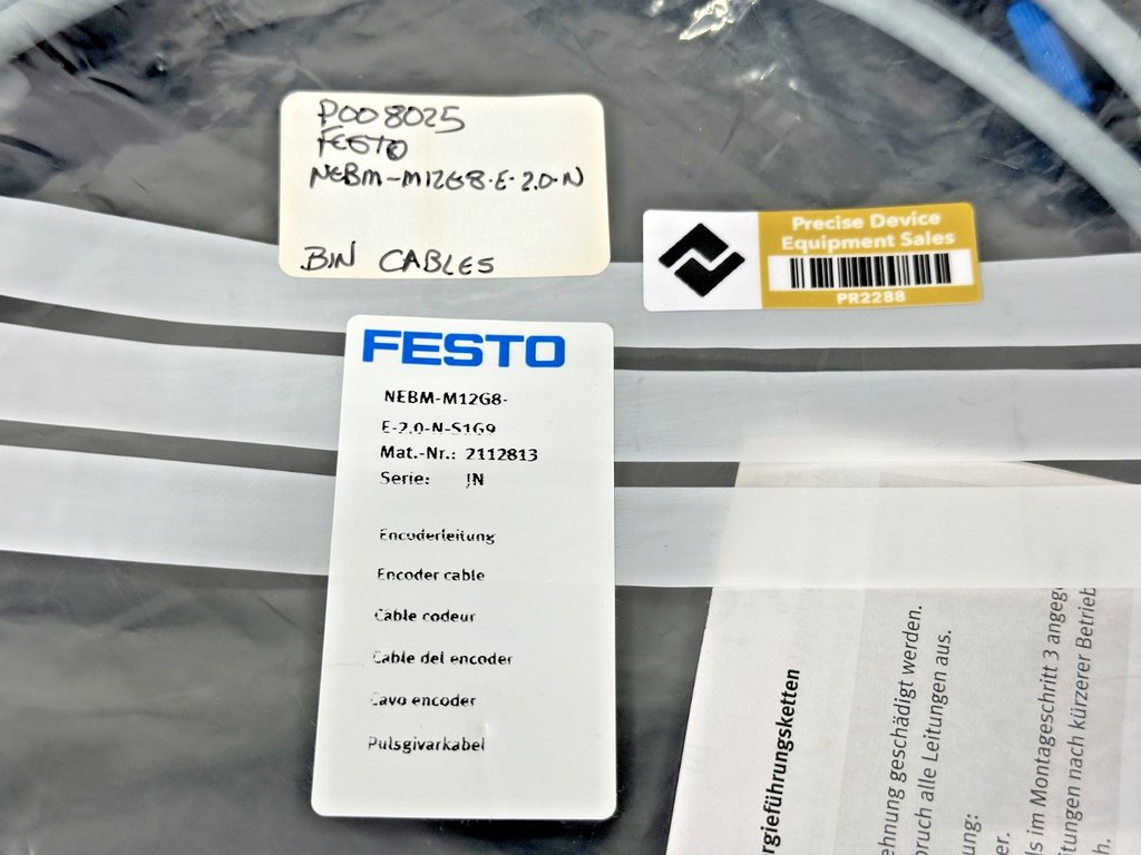 Festo NEBM M12G8 E 2.0 N S1G9 Encoder Cable 2M M12 2112813 New2