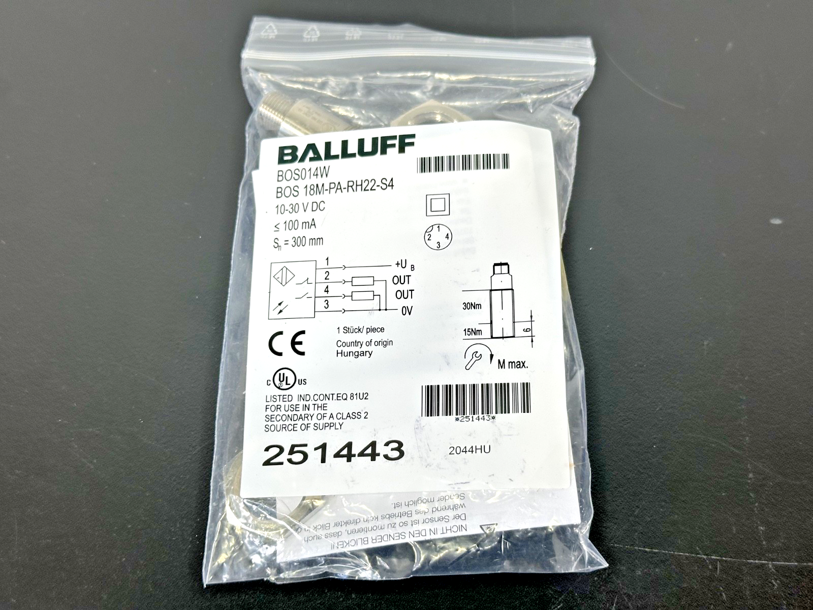 Balluff BOS 18M PA RH22 S4 BOS014W Photoelectric Sensor 251443 New0