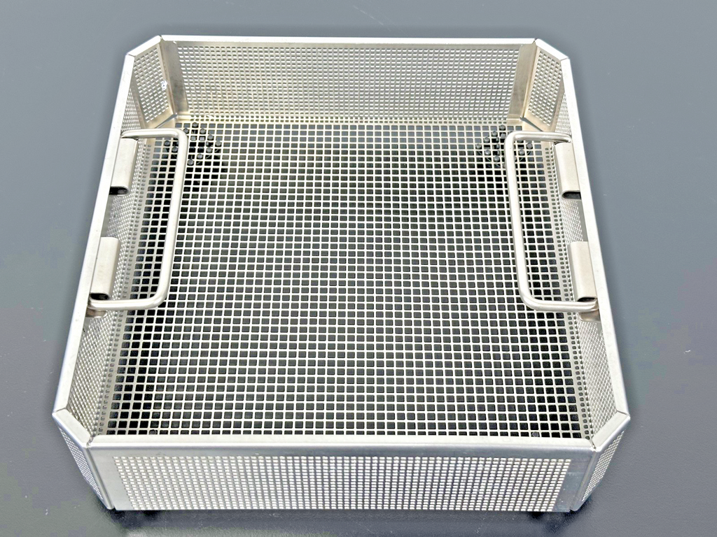Stainless Steel Perforated Instrument Basket Tray w/ Folding Handles0