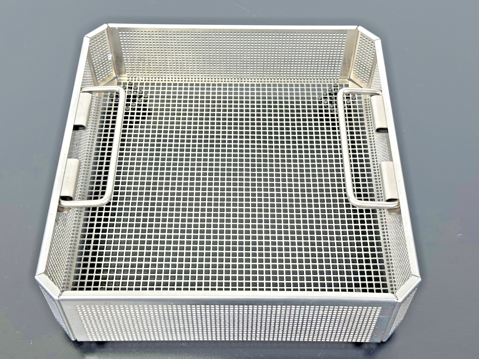 Stainless Steel Perforated Instrument Basket Tray w/ Folding Handles0