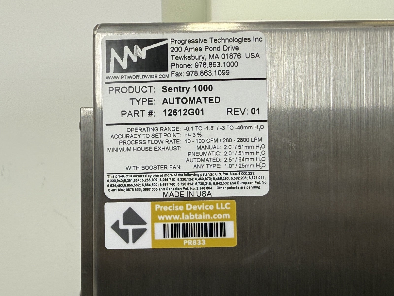 PTI Progressive Technologies 12612G01 Automated Exhaust Sentry 10009