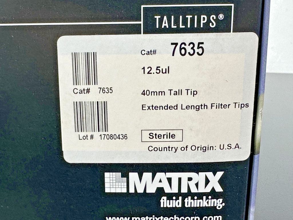Thermo Matrix 7635 TallTips 12.5uL 40mm Sterile Filter Tips 8 Racks3
