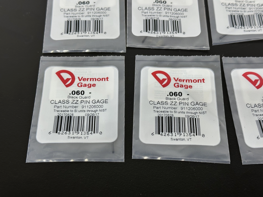 Vermont Gage .060" Class ZZ Pin Gage 911206000 Black Guard Lot of 9 New1