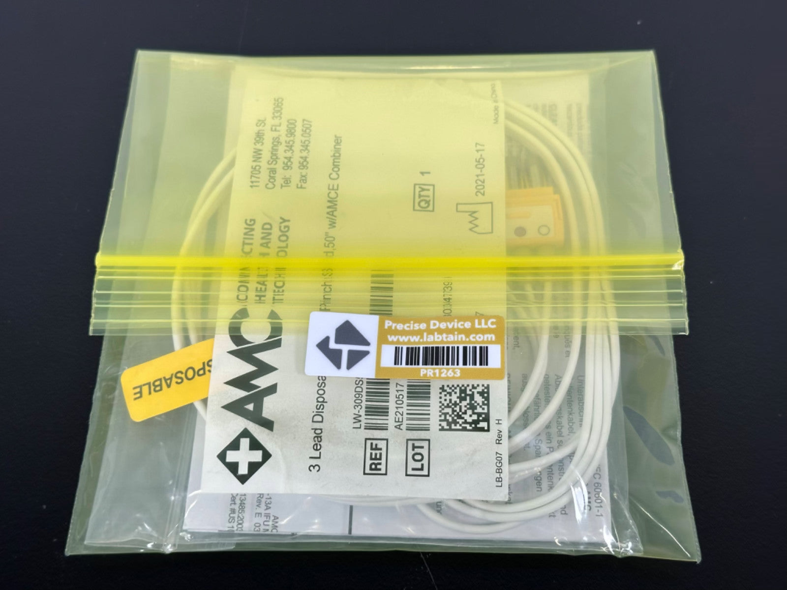 AMC LW 309DS50/3A 3 Lead Disposable DIN to Pinch Shield 50" Cable Adapter1