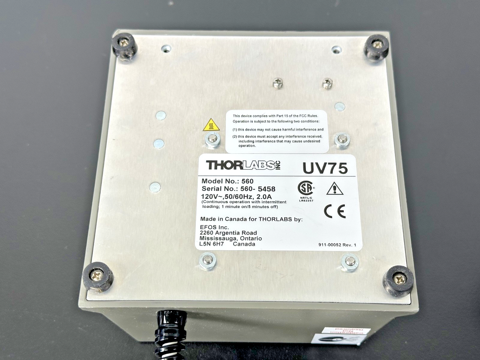 Thorlabs UV75 560 UV Curing Lamp System Handpiece Powers On Working6