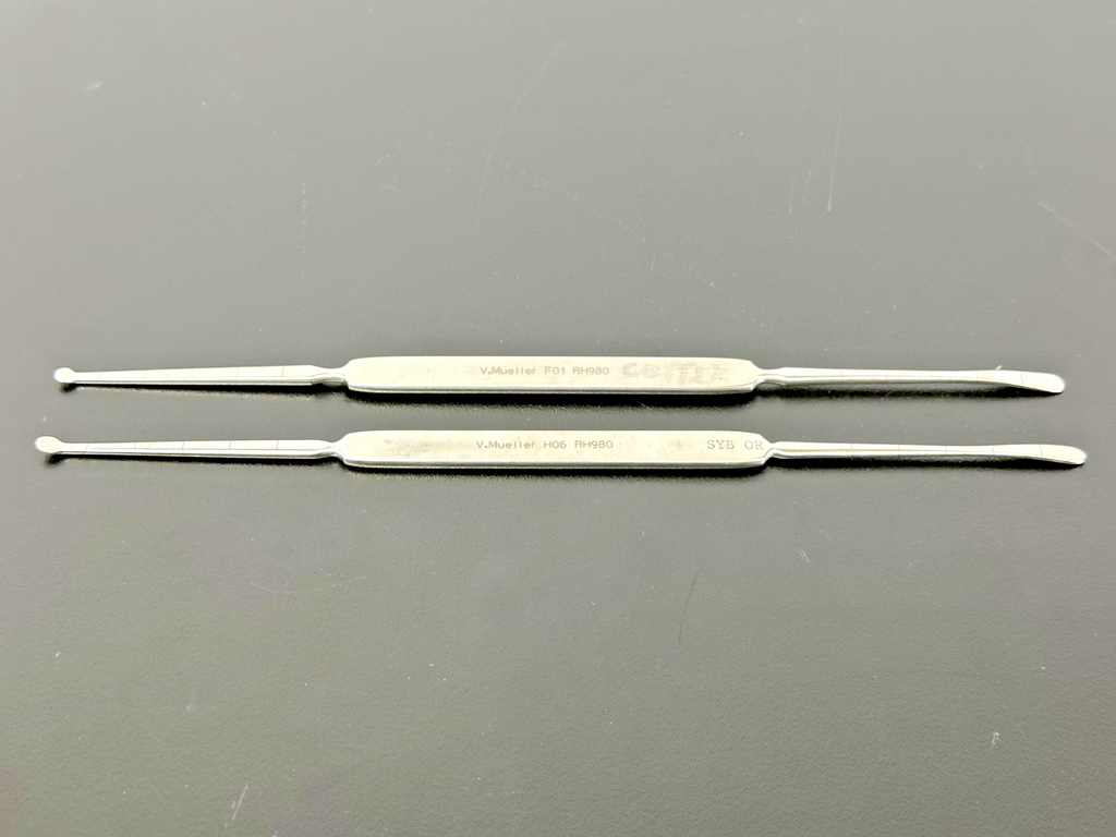 Lot of 2 V. Mueller RH980 Cottle Double Ended Elevator Feeler 9"0
