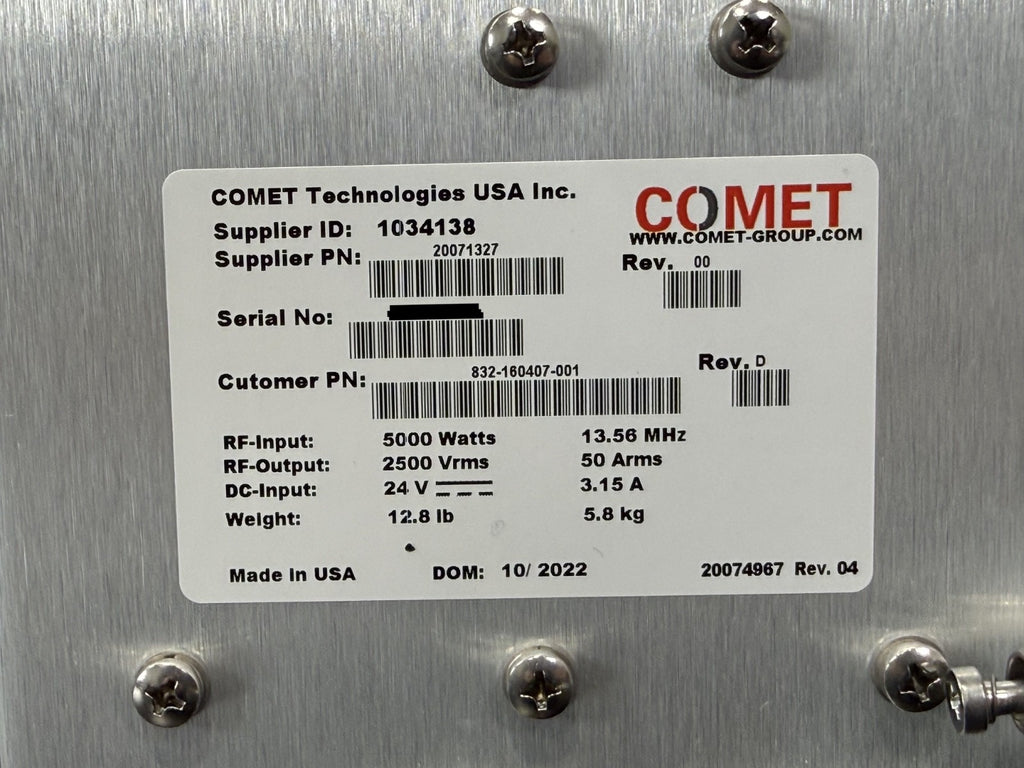 COMET RF Matching Network 20071327 13.56MHz 5kW Lam Research Match Unit Rev D4